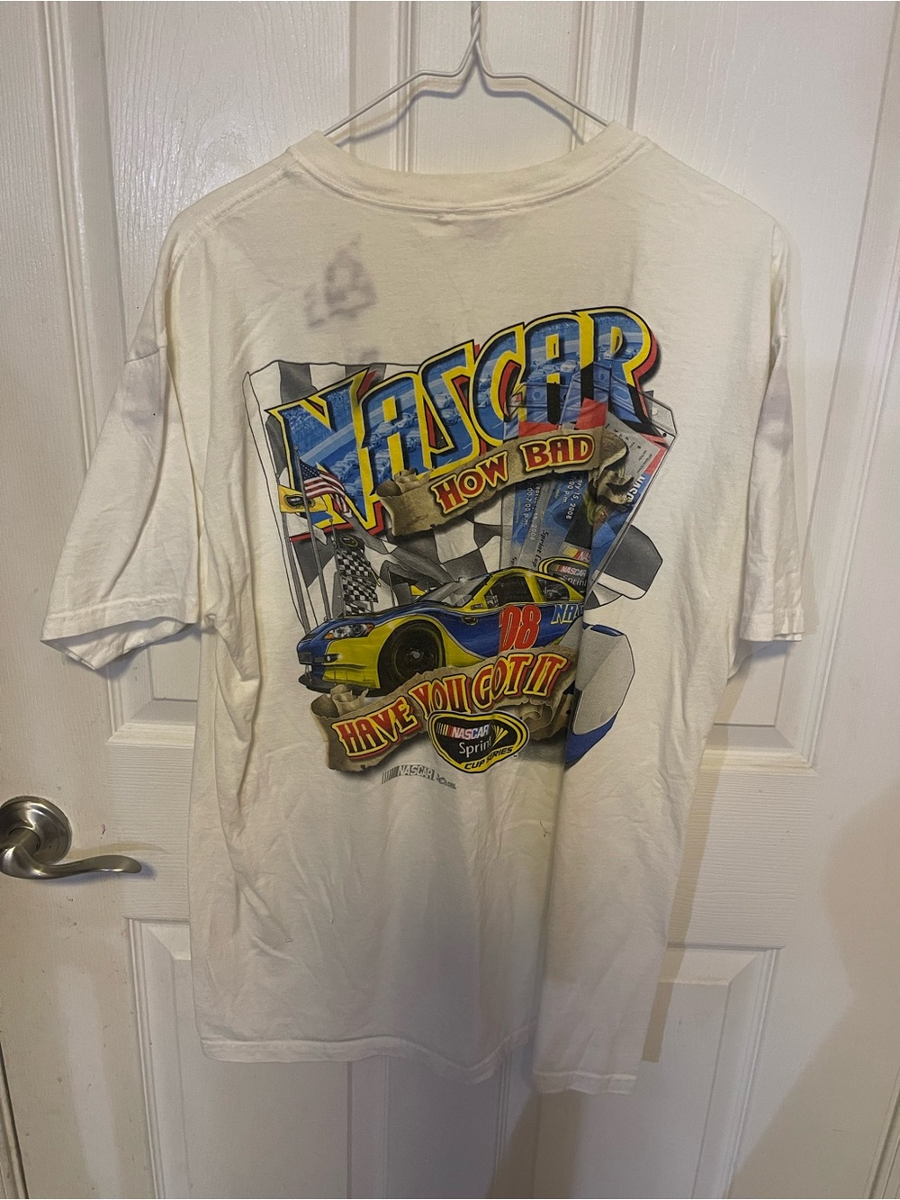 Chase Authentics White NASCAR Graphic Tee with Blue & Yellow Car
